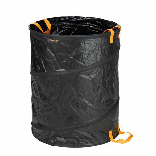 Fiskars Solid PopUp-Gartensack, Garten Sack, Gartenabfall, Abfallbeutel, Kunststoff, Schwarz / Orange, 172 L, 1015647