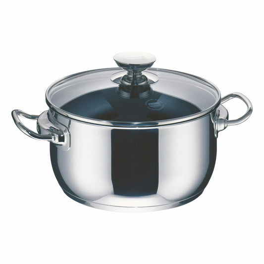 Berndes Injoy Special Edition cooking pot with glass lid, pot with lid, non-stick coating, stainless steel, silver / black, Ø 24 cm, 063245