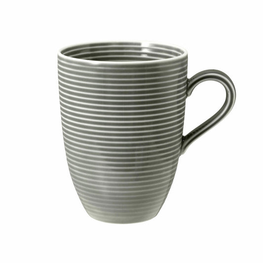 Seltmann Weiden Beat Perlgrau Becher mit Henkel, mit Relief, Henkelbecher, Kaffeebecher, Tasse, Porzellan, Grau, 350 ml, 001.753844
