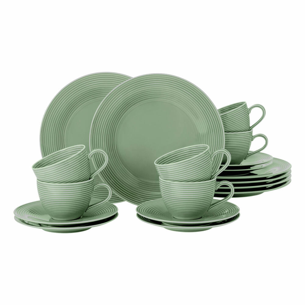 Seltmann Weiden Beat Sage Green Coffee Service 18 pcs., Tableware Set, Porcelain, Green, 001.751398