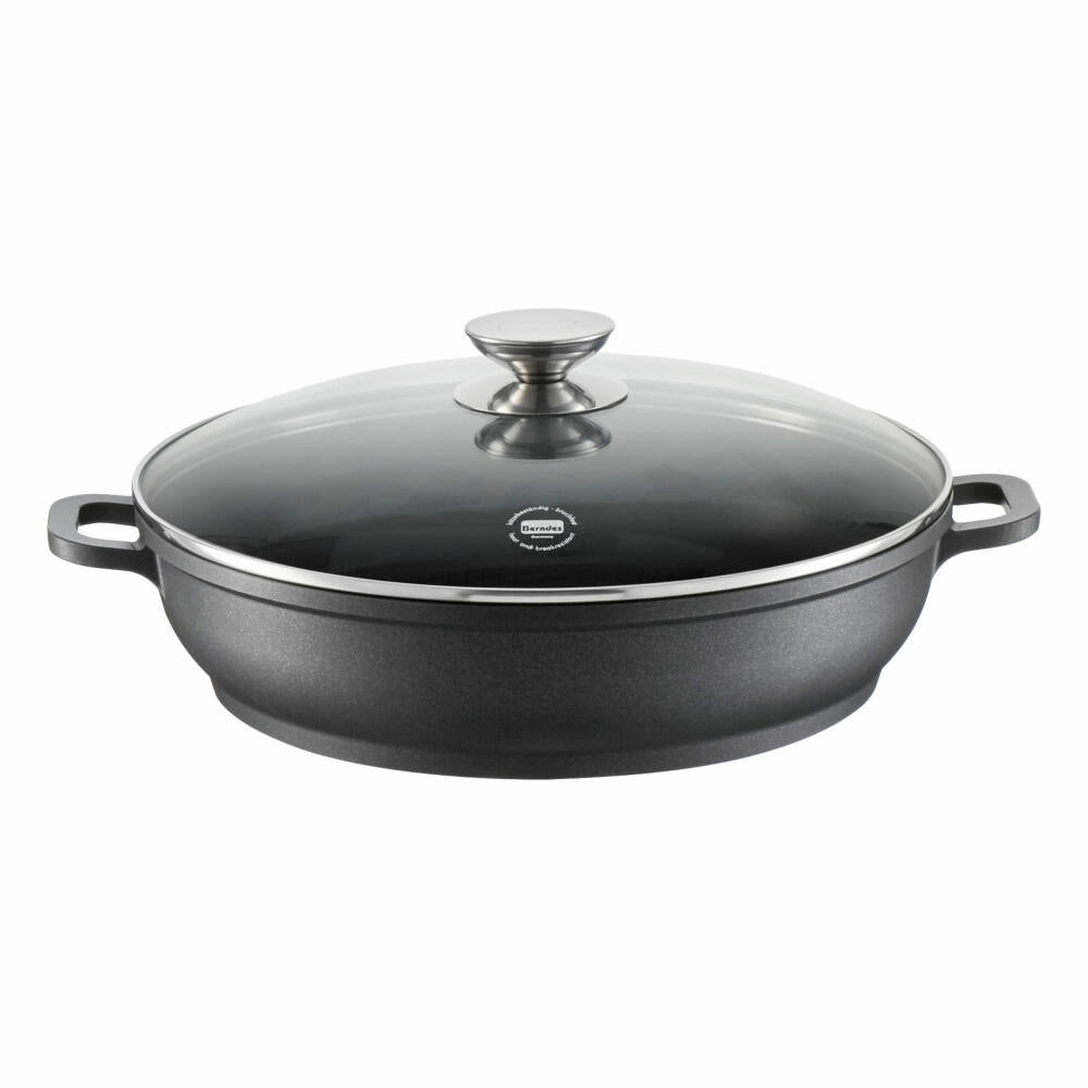 Berndes Vario Click Induction casserole dish with glass lid, casserole dish, serving pan, non-stick coating, cast aluminum, black, Ø 32 cm, 031169