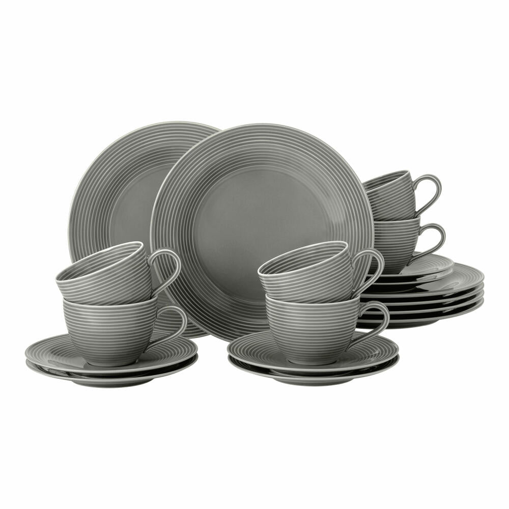Seltmann Weiden Beat Perlgrau Kaffeeservice 18-tlg., Geschirr-Set, Porzellan, Grau, 001.751396