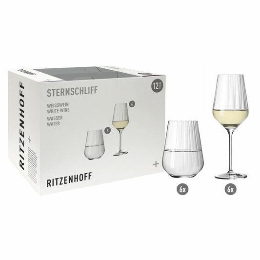 Ritzenhoff white wine and water glass set 12-piece, star cut 001, crystal glass, 380 ml, 6111010