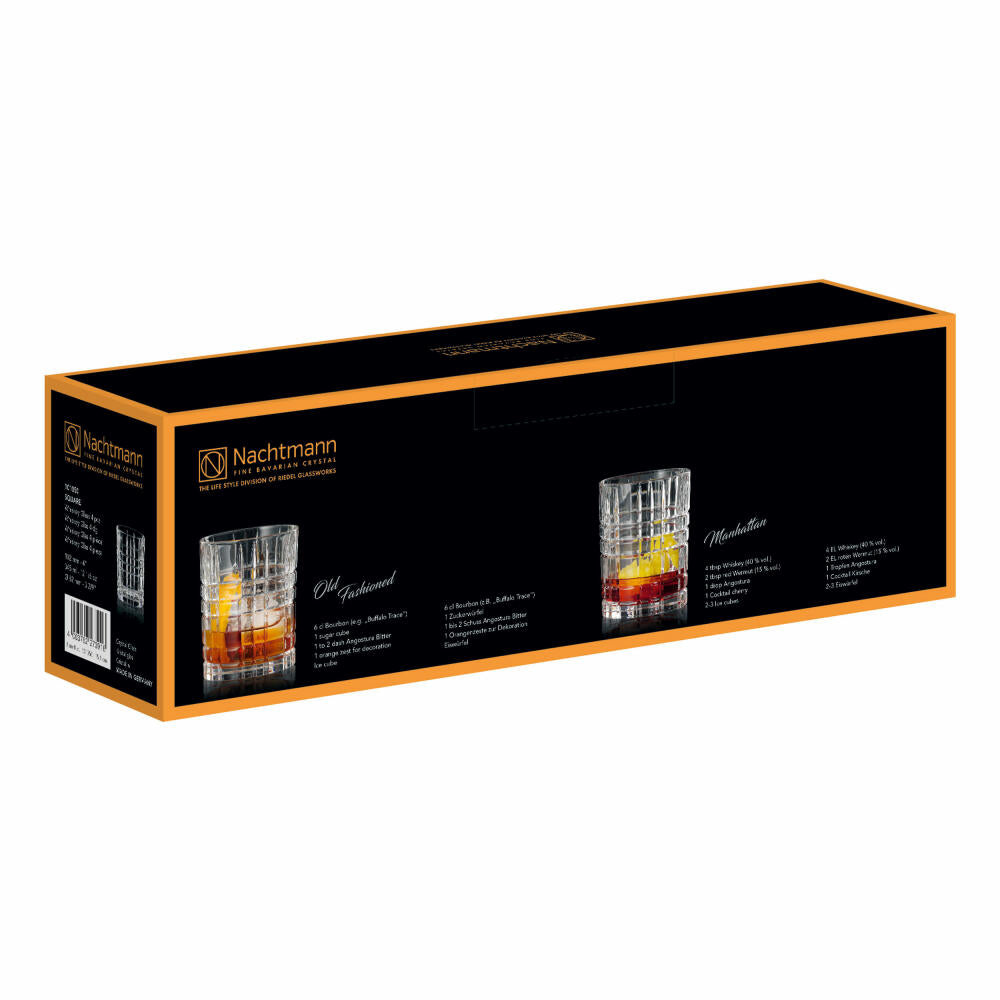 Nachtmann Square Whiskey, 4er Set, Whiskyglas, Whiskybecher, Trinkglas, Kristallglas, 345 ml, 101050