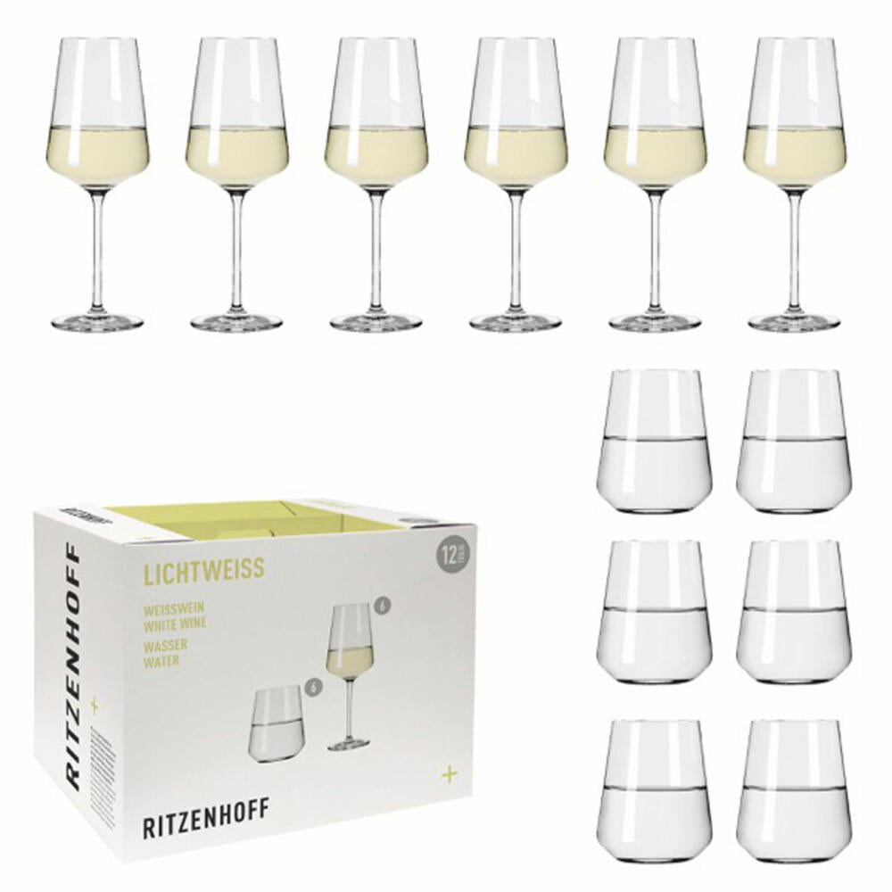 Ritzenhoff glass set light white 12-piece Julie White, 6 white wine glasses and 6 water glasses, crystal glass, transparent, 6111001