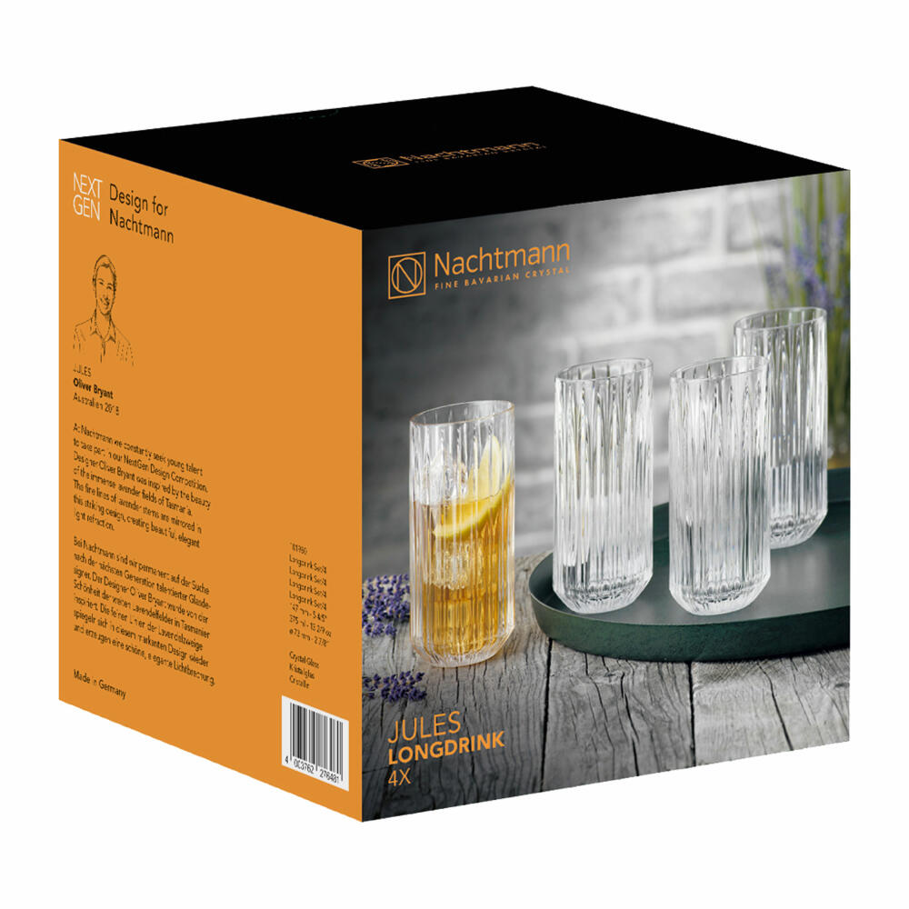 Nachtmann Jules Longdrink, set of 4, long drink glass, drinking glass, cocktail glass, crystal glass, 375 ml, 101980