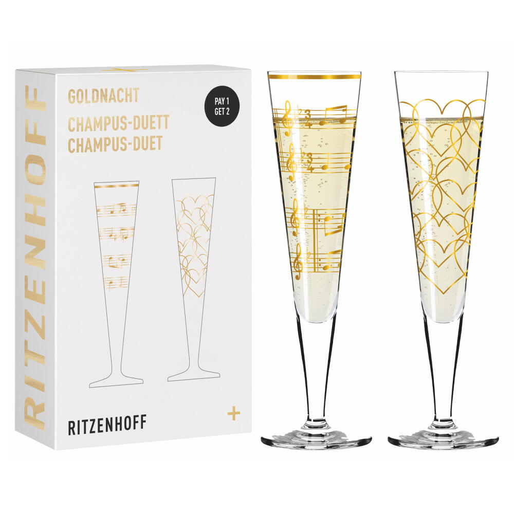 Ritzenhoff champagne glass set of 2 Goldnacht H23, Nathalie Jean, Rurik Mahlberg, crystal glass, 205 ml, 6031006