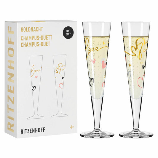 Ritzenhoff Champagnerglas 2er-Set Goldnacht F23, Carolin Oliveira, Kristallglas, 205 ml, 6031004