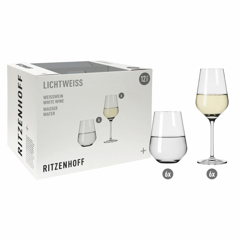 Ritzenhoff white wine and water glass set 12-piece, light white Aurelie 002, Nadine Niggemeier, crystal glass, 400 ml, 6111012