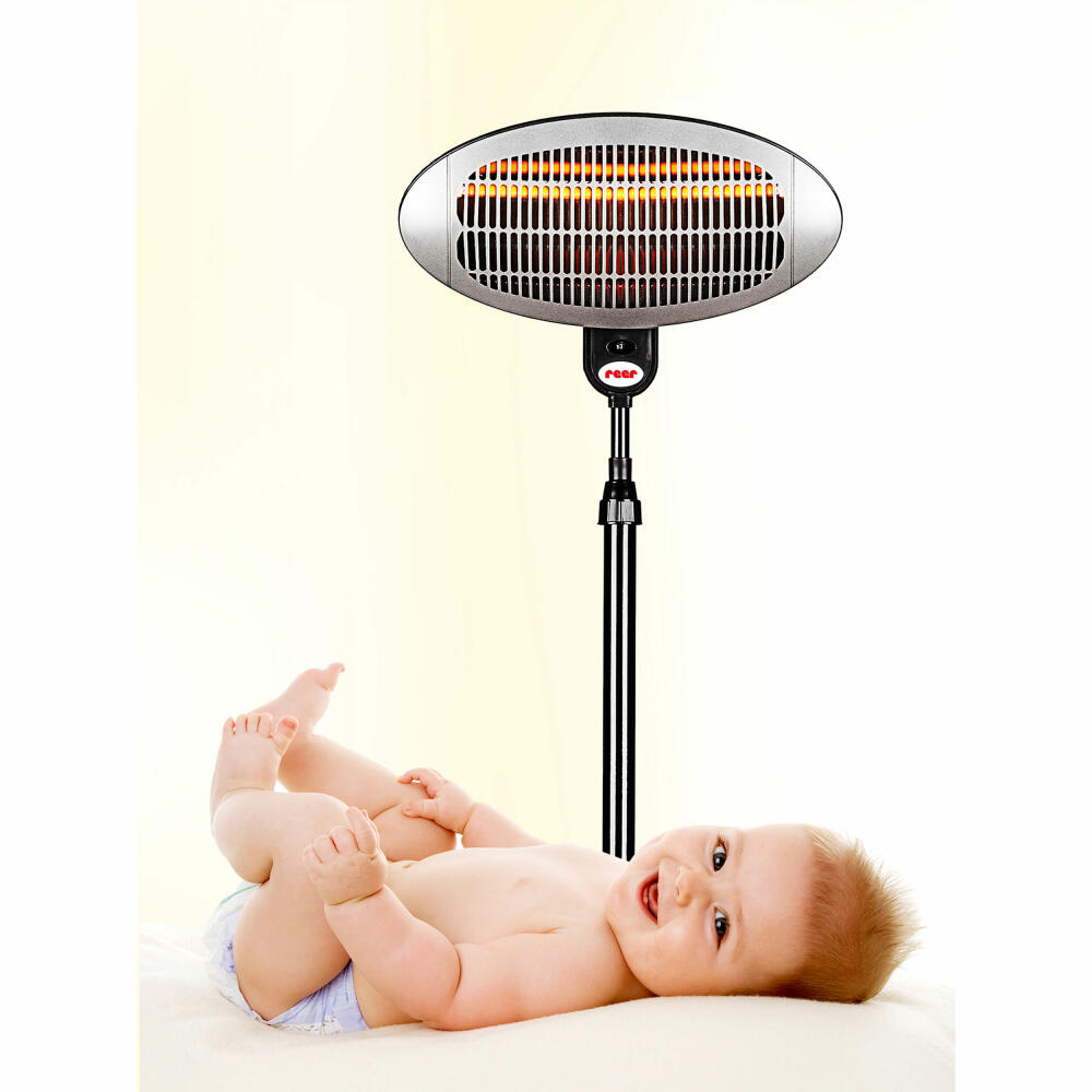 reer changing table radiant heater with stand, radiant heater, standing unit, baby heat lamp, 1 heat setting, anti-tilt device, black, 1909