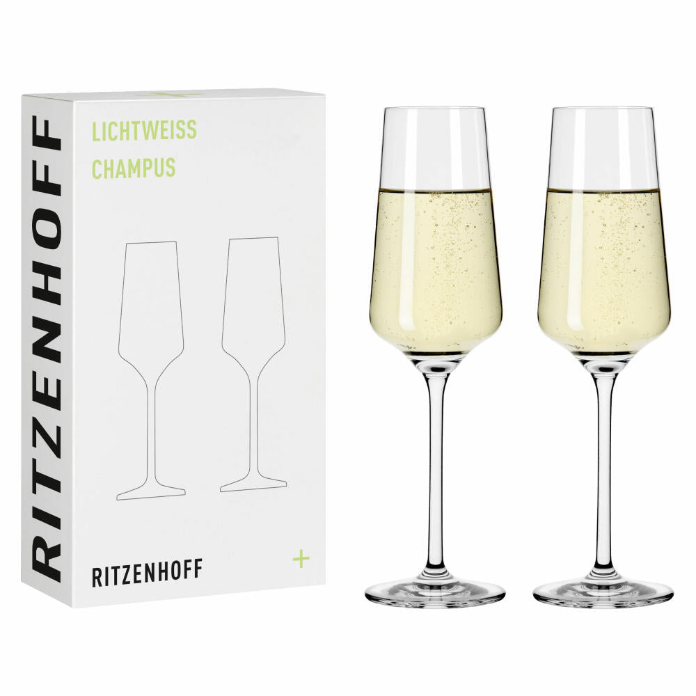 Ritzenhoff champagne glass set of 2 light white Julie 001, Nadine Niggemeier, crystal glass, 233 ml, 6111008