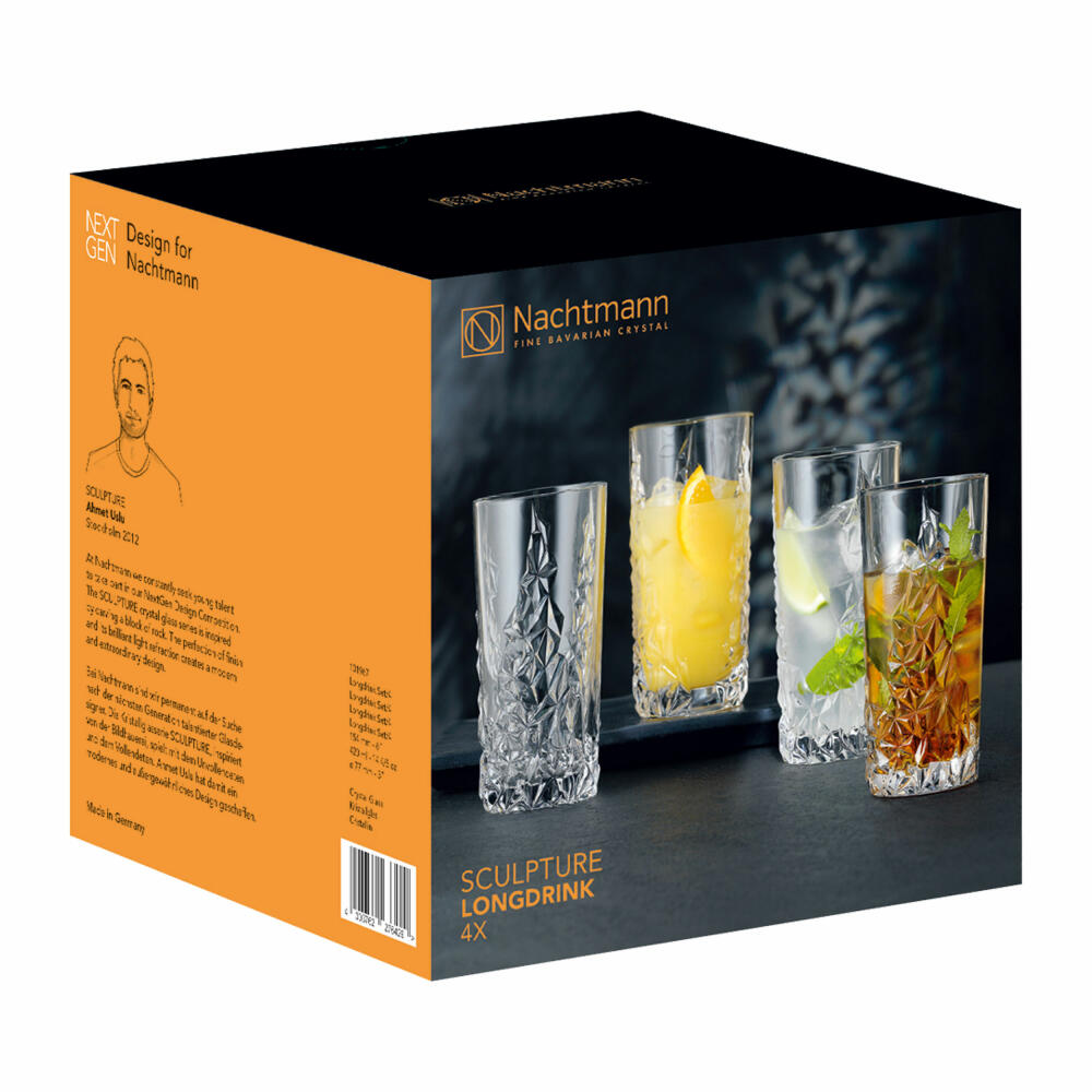 Nachtmann Sculpture Longdrink, 4er Set, Longdrinkglas, Trinkglas, Cocktailglas, Kristallglas, 420 ml, 101967