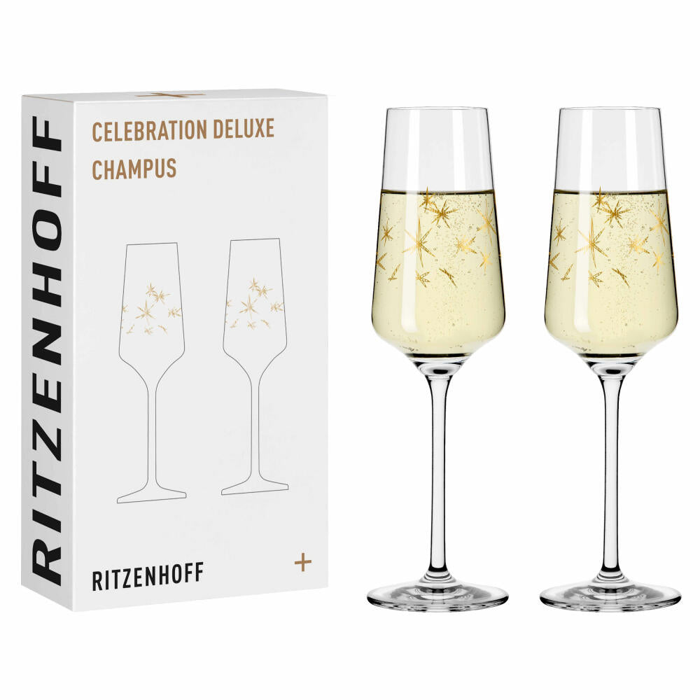 Ritzenhoff champagne glass set of 2 Celebration Deluxe 003, Romi Bohnenberg, crystal glass, 233 ml, 6141014