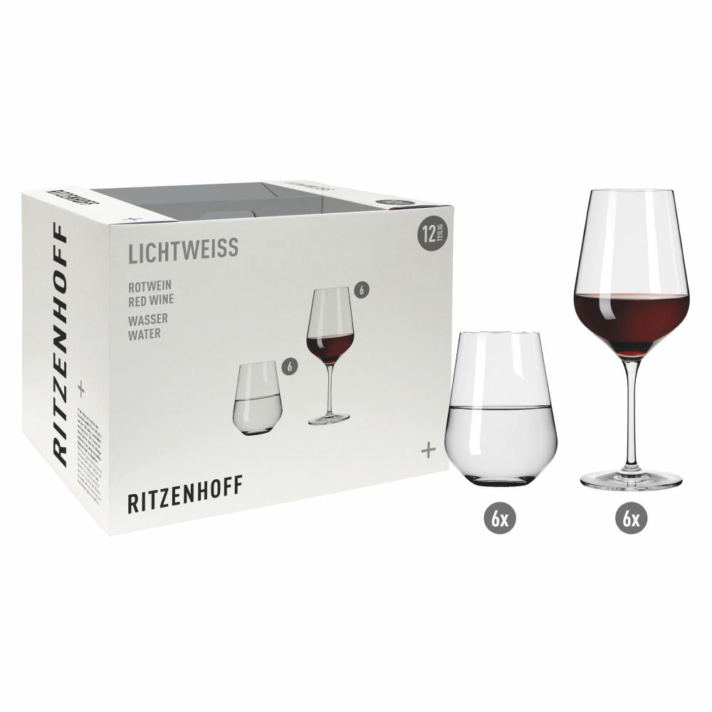 Ritzenhoff red wine and water glass set 12 pcs. Lichtweiss Aurelie 001, Nadine Niggemeier, crystal glass, 540 ml, 6111011