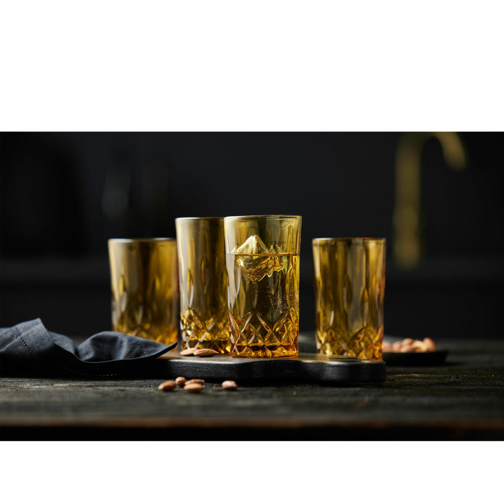 Lyngby Glas Highball glass Sorrento set of 4, long drink glasses, cocktail glasses, glass, amber, 380 ml, 27782