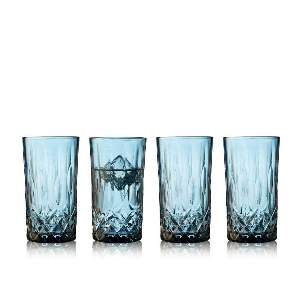 Lyngby Glas Highball glass Sorrento set of 4, long drink glasses, cocktail glasses, glass, blue, 380 ml, 27777