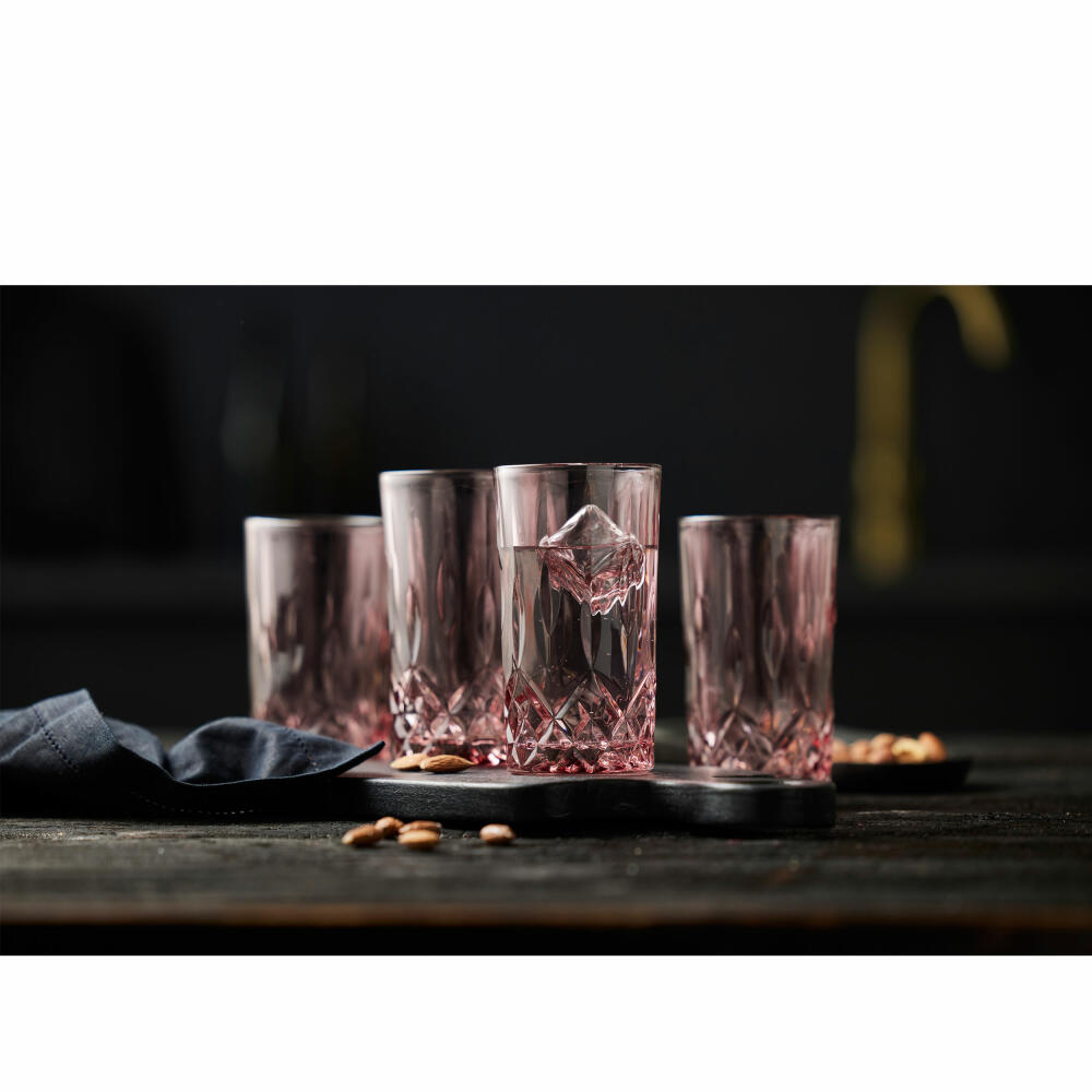 Lyngby Glas Highball glass Sorrento set of 4, long drink glasses, cocktail glasses, glass, pink, 380 ml, 27781