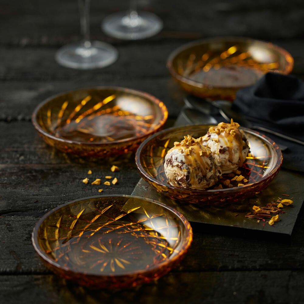 Lyngby glass plates Sorrento set of 4, dessert plates, glass, amber, 16 cm, 27800