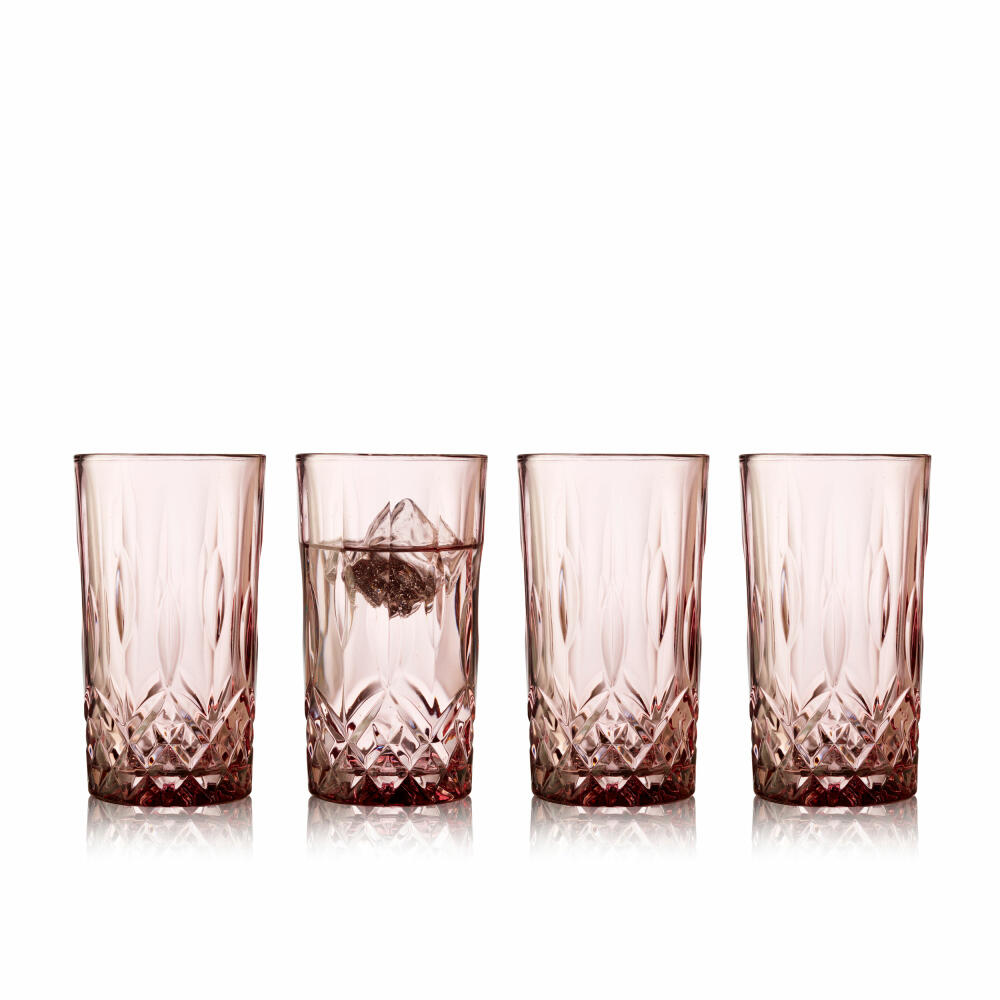 Lyngby Glas Highball glass Sorrento set of 4, long drink glasses, cocktail glasses, glass, pink, 380 ml, 27781