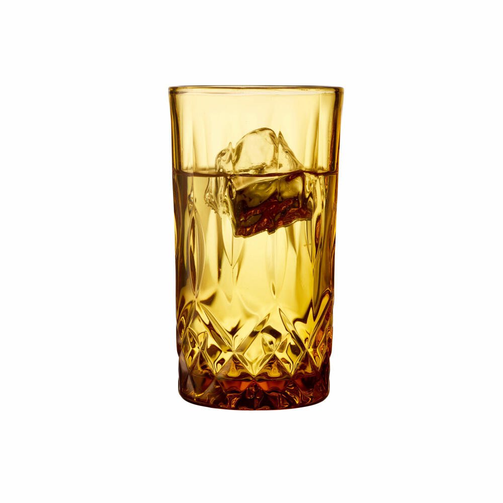 Lyngby Glas Highball glass Sorrento set of 4, long drink glasses, cocktail glasses, glass, amber, 380 ml, 27782