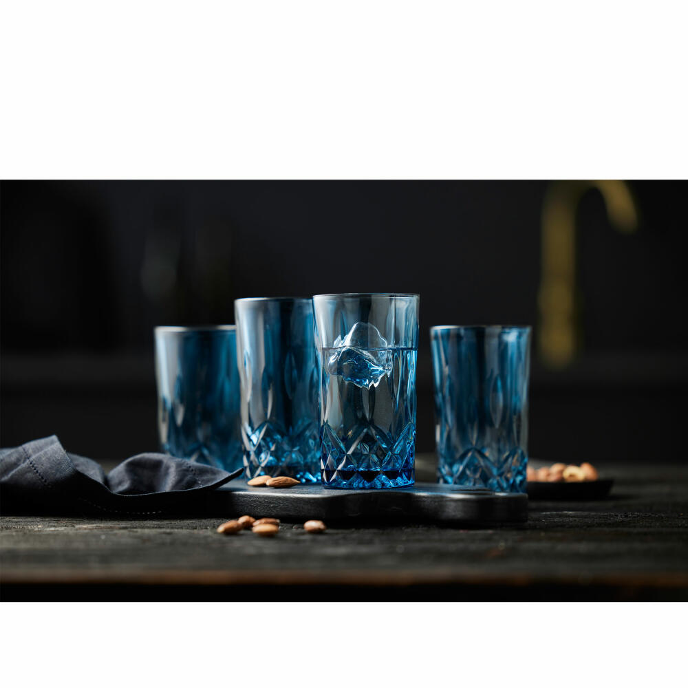 Lyngby Glas Highball glass Sorrento set of 4, long drink glasses, cocktail glasses, glass, blue, 380 ml, 27777