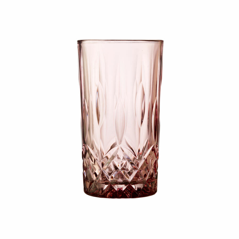 Lyngby Glas Highball glass Sorrento set of 4, long drink glasses, cocktail glasses, glass, pink, 380 ml, 27781