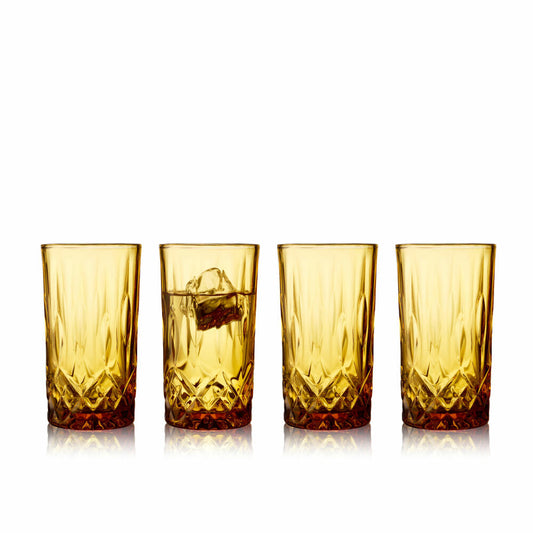 Lyngby Glas Highball glass Sorrento set of 4, long drink glasses, cocktail glasses, glass, amber, 380 ml, 27782