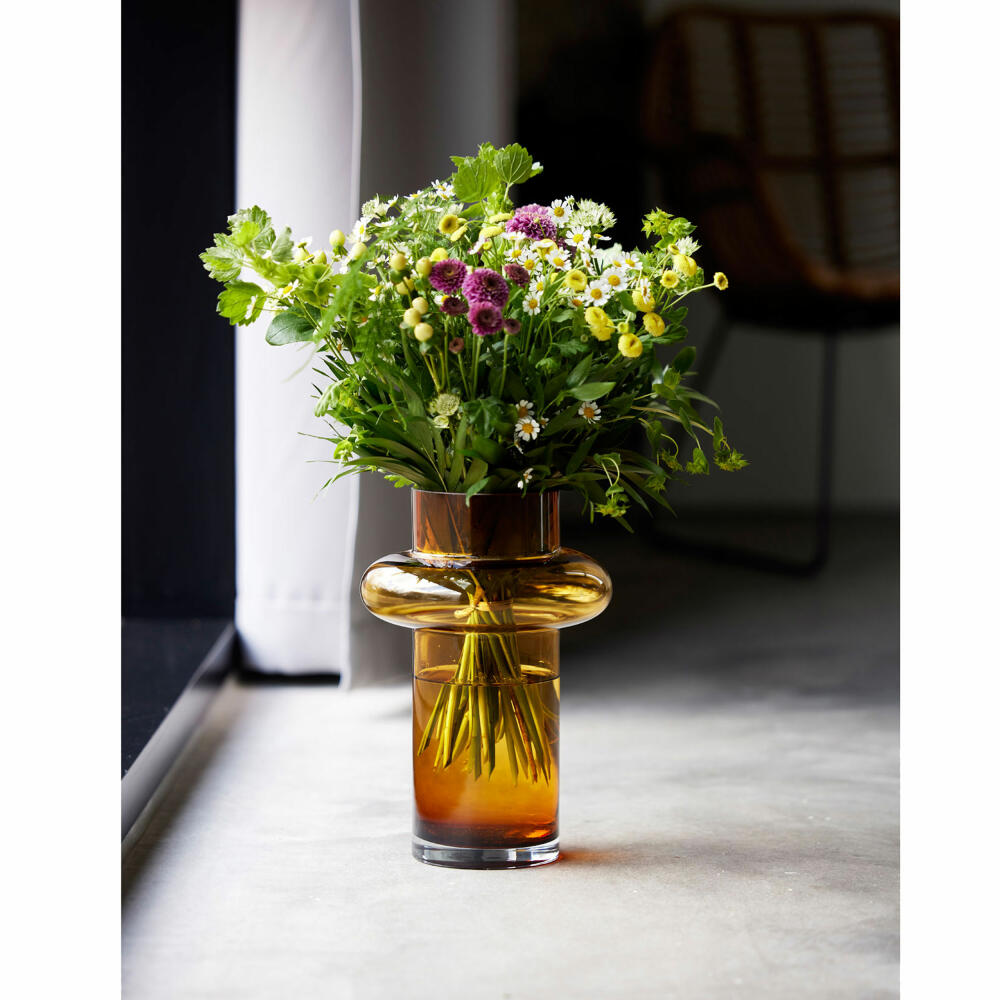 Lyngby Glas Vase Tube, elongated decorative vase, flower vase, glass, amber, 40 cm, 23552