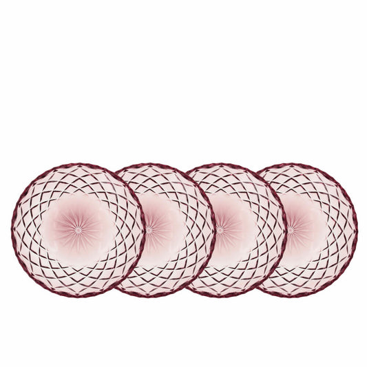 Lyngby glass plates Sorrento set of 4, dessert plates, glass, pink, 16 cm, 27799