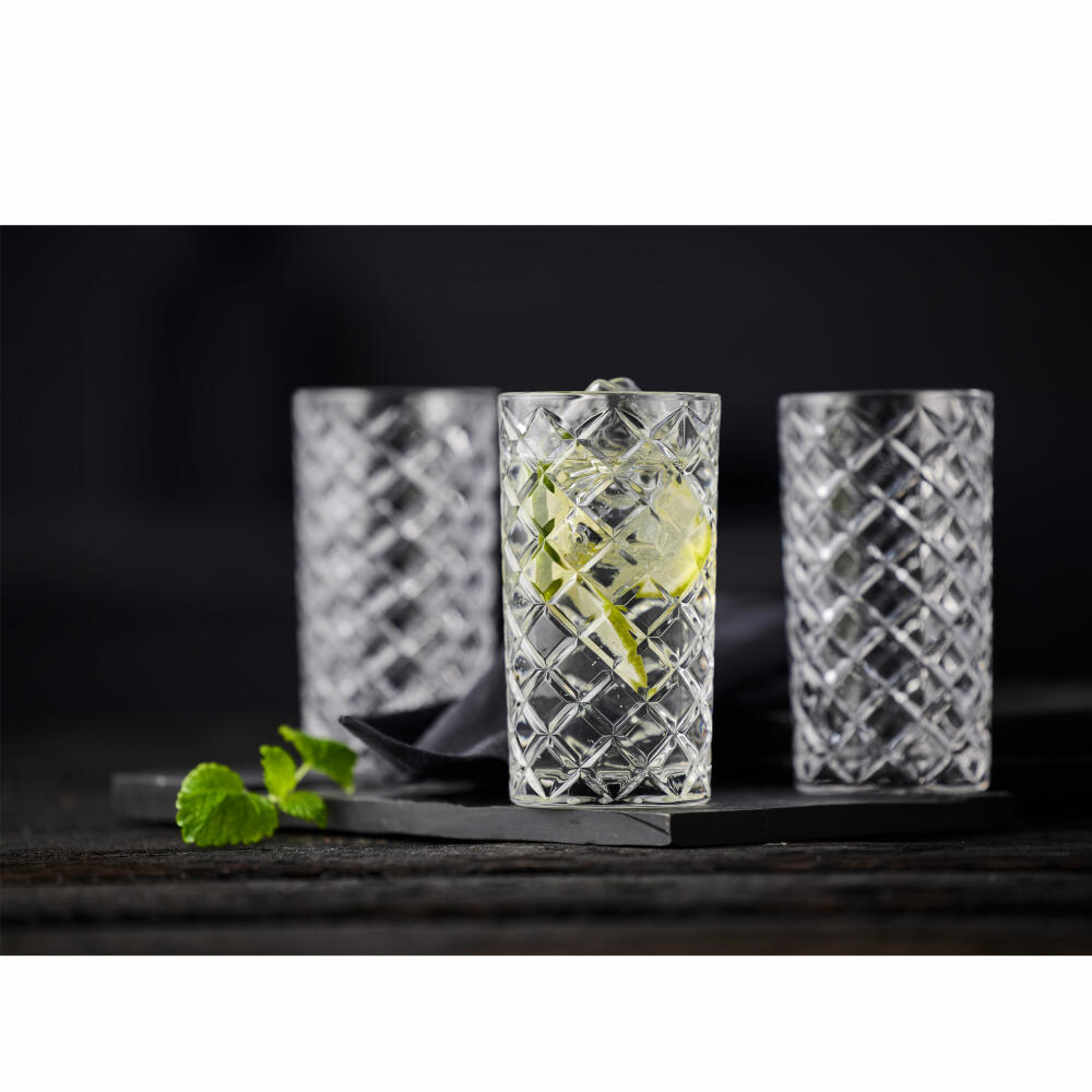 Lyngby Glass Highball Glass Diamond Set of 6, Cocktail Glasses, Glass, Clear, 410 ml, 25884