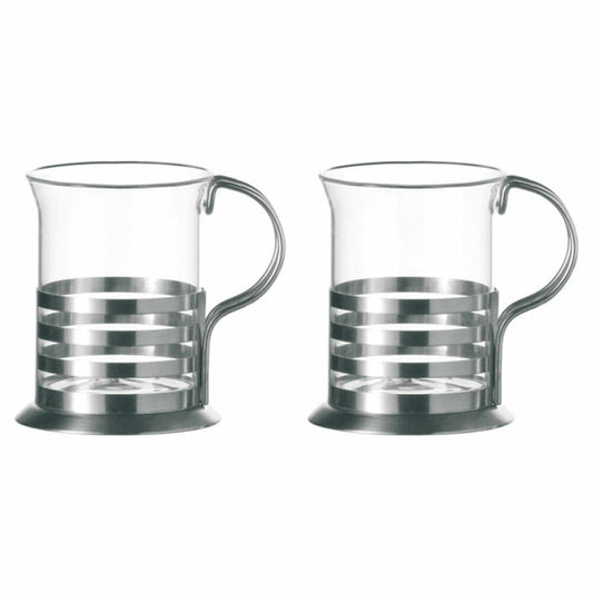 Leonardo Balance tea glass, tea cup, glass &amp; stainless steel, set of 2 70344