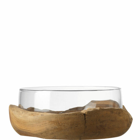 Leonardo Terra bowl with teak base, glass bowl, clear, decorative bowl, wood, 084411