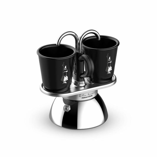 Bialetti Espressokocher Set Mini Express Induktion, 3-tlg., für 2 Tassen, Espresso Kocher, Kaffeebereiter, Schwarz, 90 ml, 7310