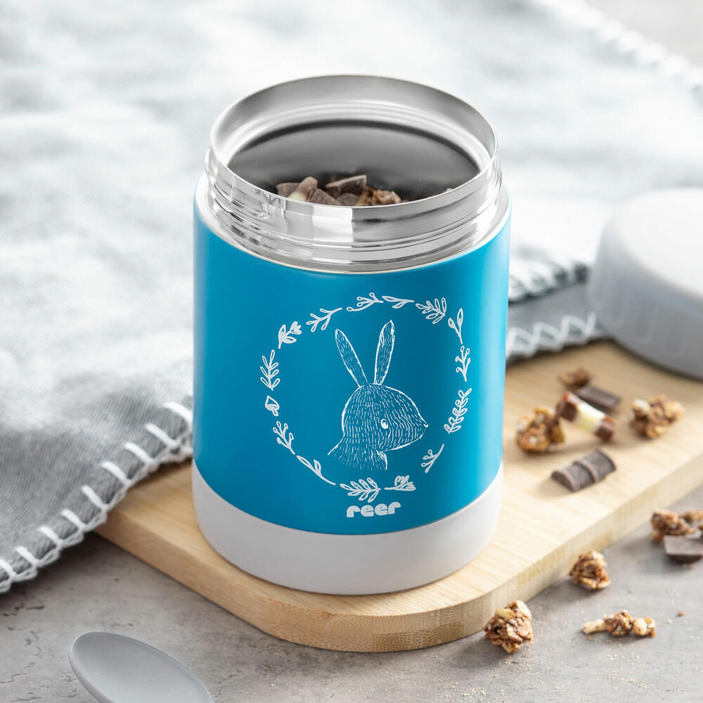 reer ColourDesign stainless steel warming box, thermo box, thermo container, baby food, petrol blue, 300 ml, 90411