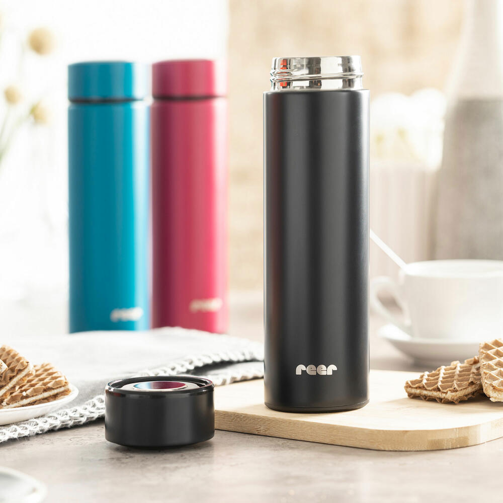 reer ColourDesign stainless steel insulated bottle, insulated bottle, thermos flask, insulated bottle, black, 450 ml, 90011