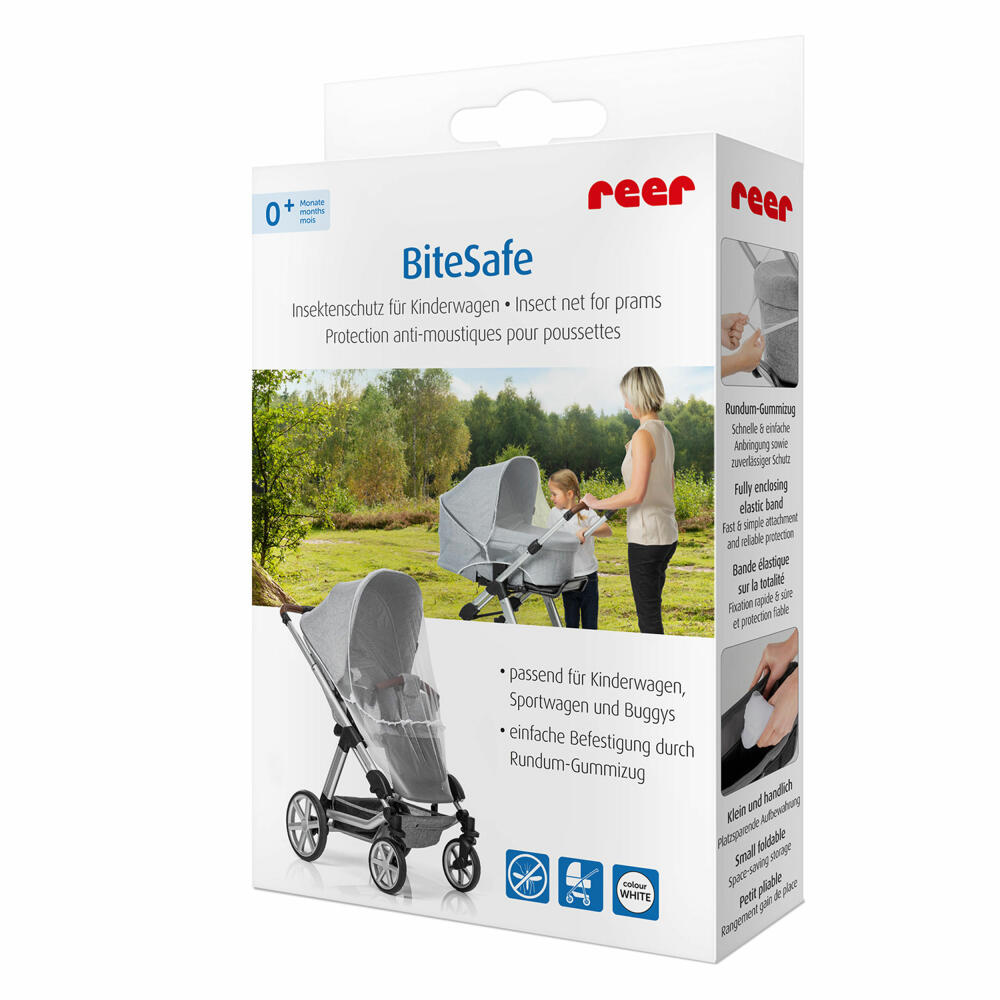 reer BiteSafe Insektenschutz für Kinderwagen, Moskitonetz, Mückennetz, Fliegennetz, Polyester, Weiß, 87030