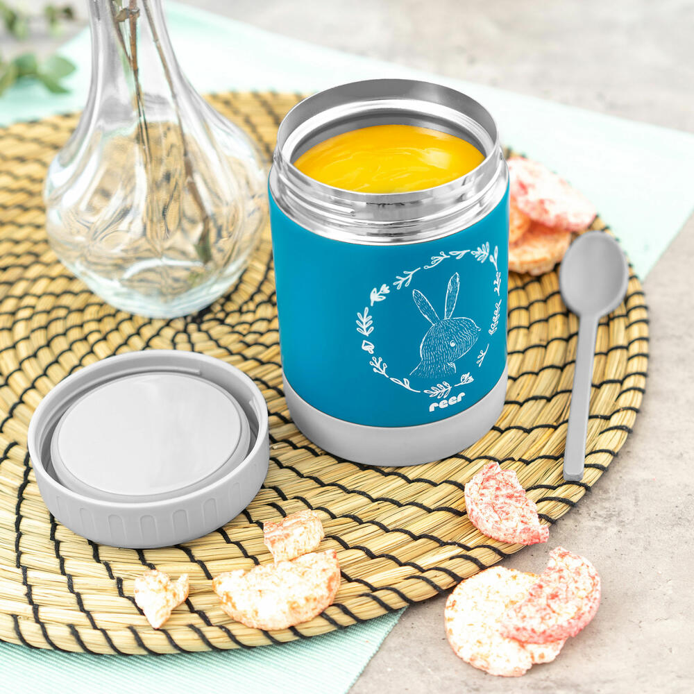 reer ColourDesign stainless steel warming box, thermo box, thermo container, baby food, petrol blue, 300 ml, 90411