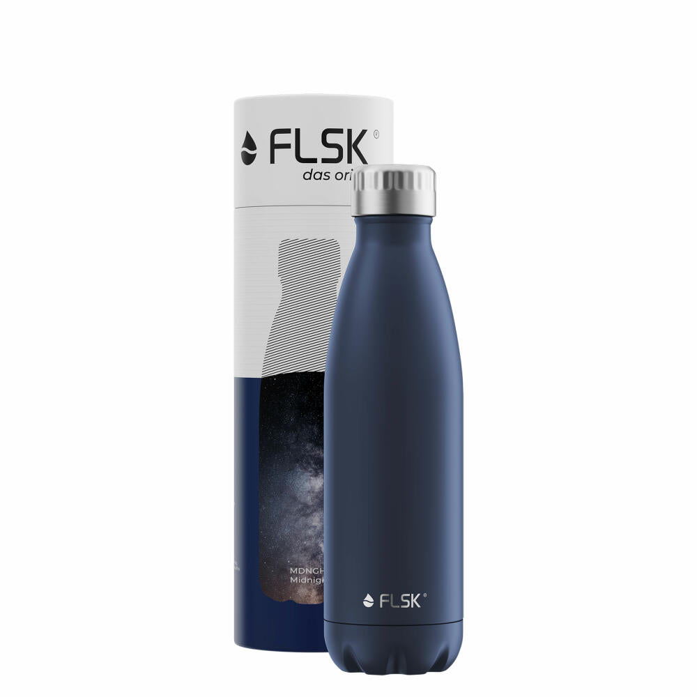 FLSK Trinkflasche MDNGHT, Isolierflasche, Thermoflasche, Flasche, Edelstahl, Dunkelblau, 500 ml, 1010-0500-0012