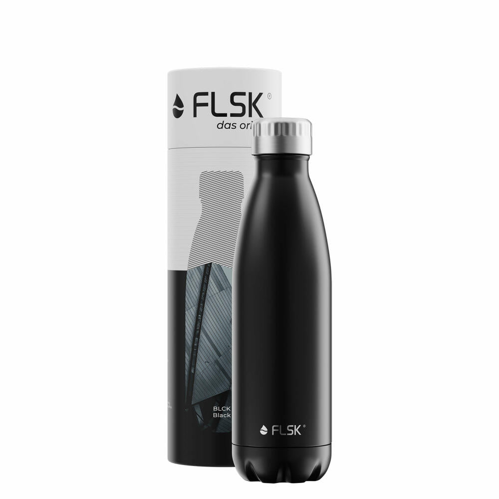 FLSK Trinkflasche BLCK, Isolierflasche, Thermoflasche, Flasche, Edelstahl, Schwarz, 500 ml, 1010-0500-0014