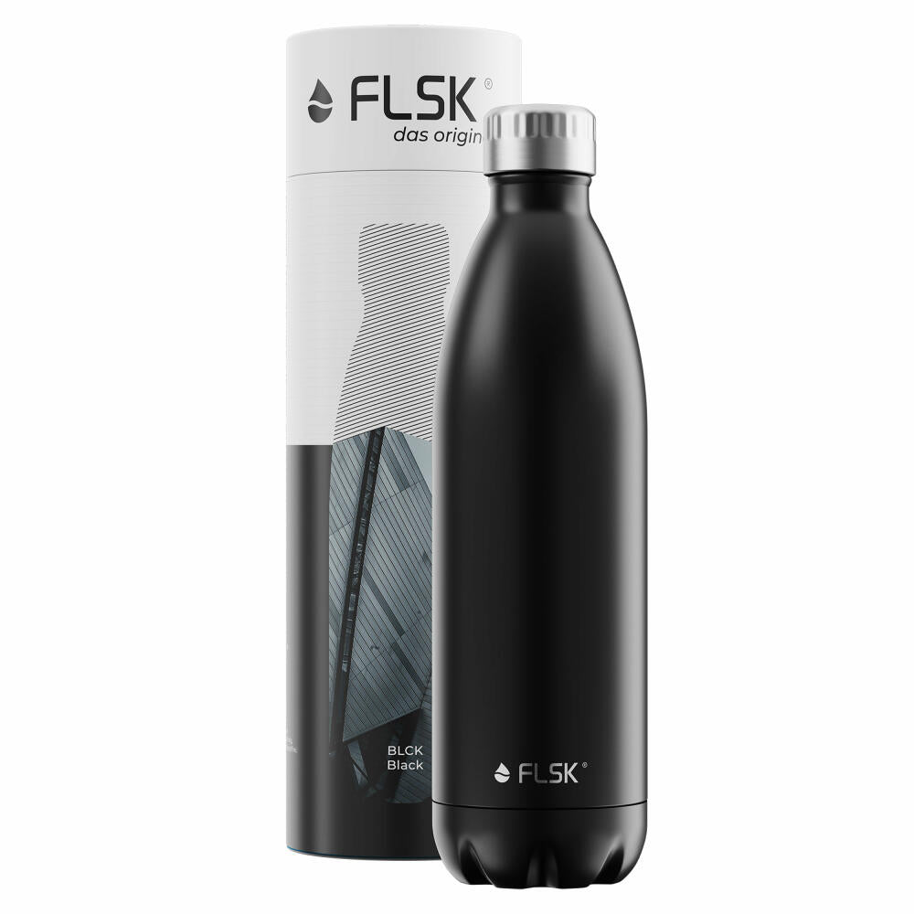 FLSK Trinkflasche BLCK, Isolierflasche, Thermoflasche, Flasche, Edelstahl, Schwarz, 1 L, 1010-1000-0014