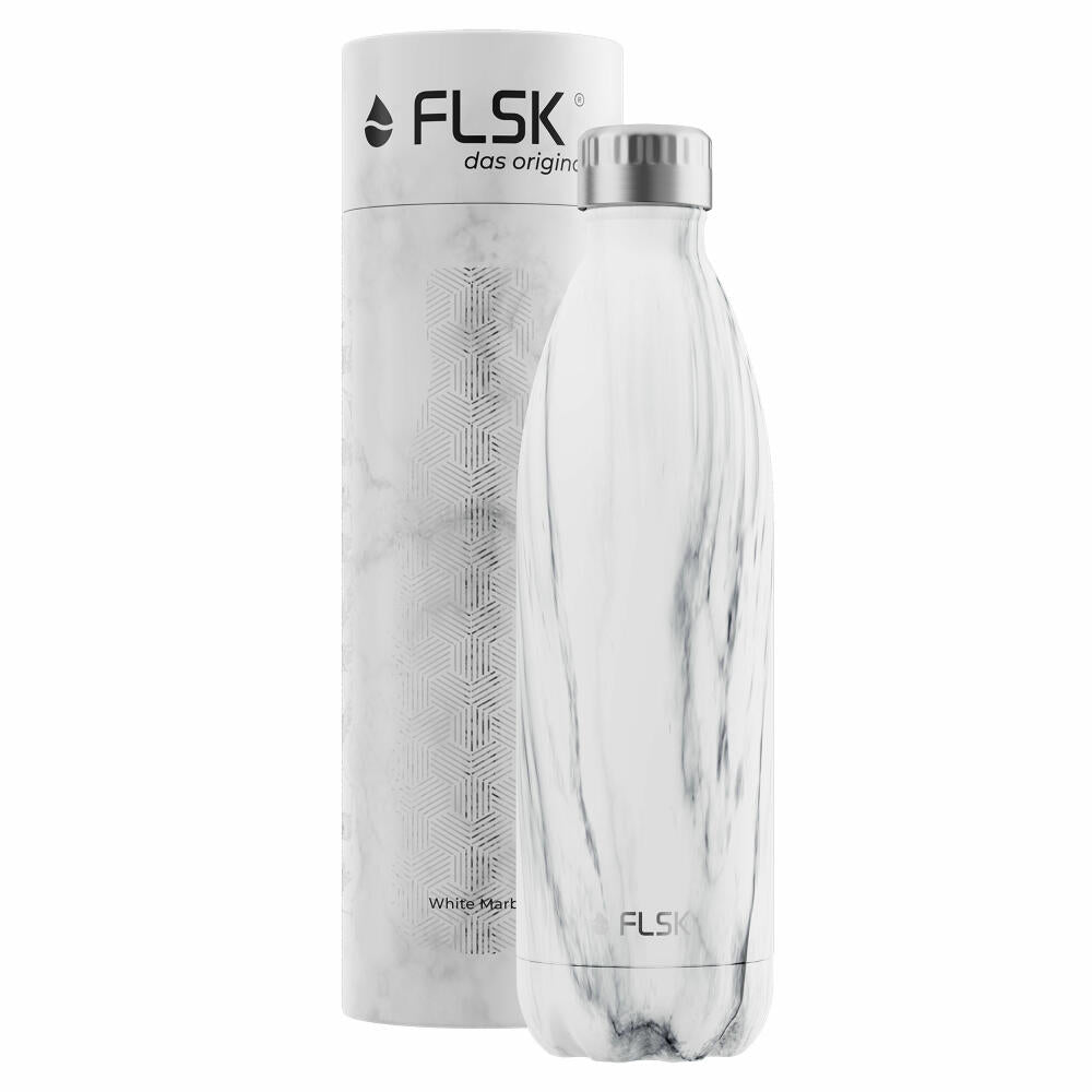 FLSK Trinkflasche White Marble, Isolierflasche, Thermoflasche, Flasche, Edelstahl, Marmoroptik, 1 L, 1010-1000-0018