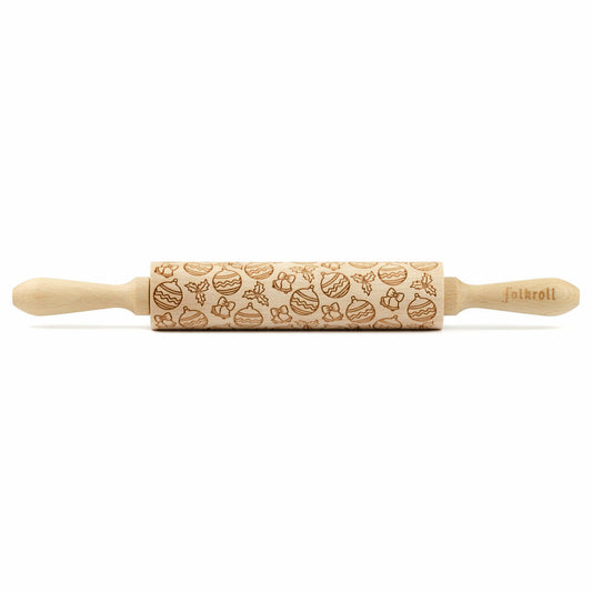 Folkroll motif rolling pin Christmas tree balls, medium, 37 cm, rolling pin, embossing roller, pattern, roll, beech wood, 230931