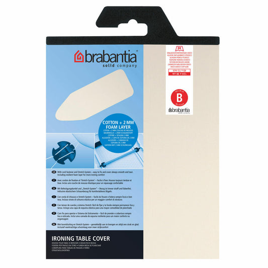 Brabantia ironing board cover, ironing cover, ironing table cover, ironing board cover, cotton &amp; 2mm foam, with drawstring, size B, 124 x 38 cm, ecru, 175824