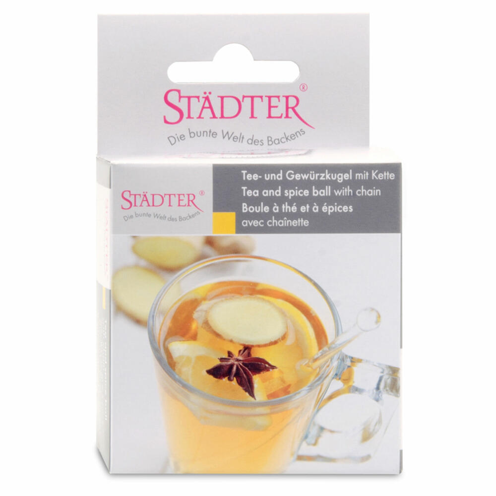 Städter tea and spice ball, with chain, tea ball, spice basket, tea strainer, stainless steel, Ø 6.5 cm, 702035