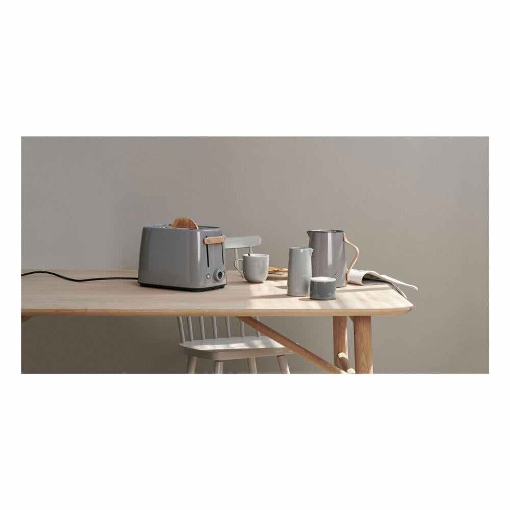 Stelton Emma Toaster, Brotröster mit Bagelfunktion und Auftaufunktion, Stahl / Kunststoff / Holz, Grau, 30.5 cm, x-222-1