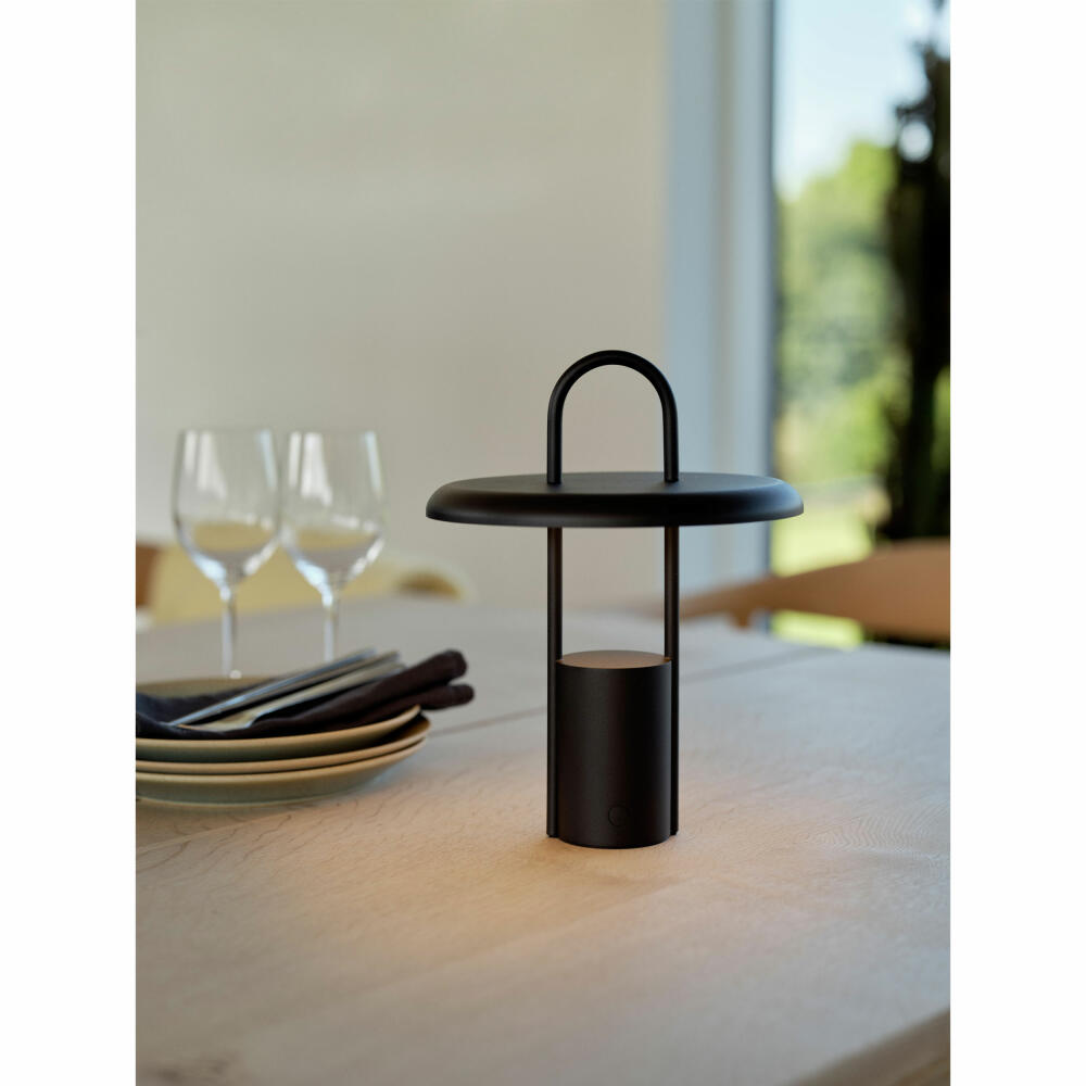 Stelton LED-Leuchte Pier Black, drahtlos, Ladung via USB, Eisen, Kunststoff, Schwarz, 25 cm, 614