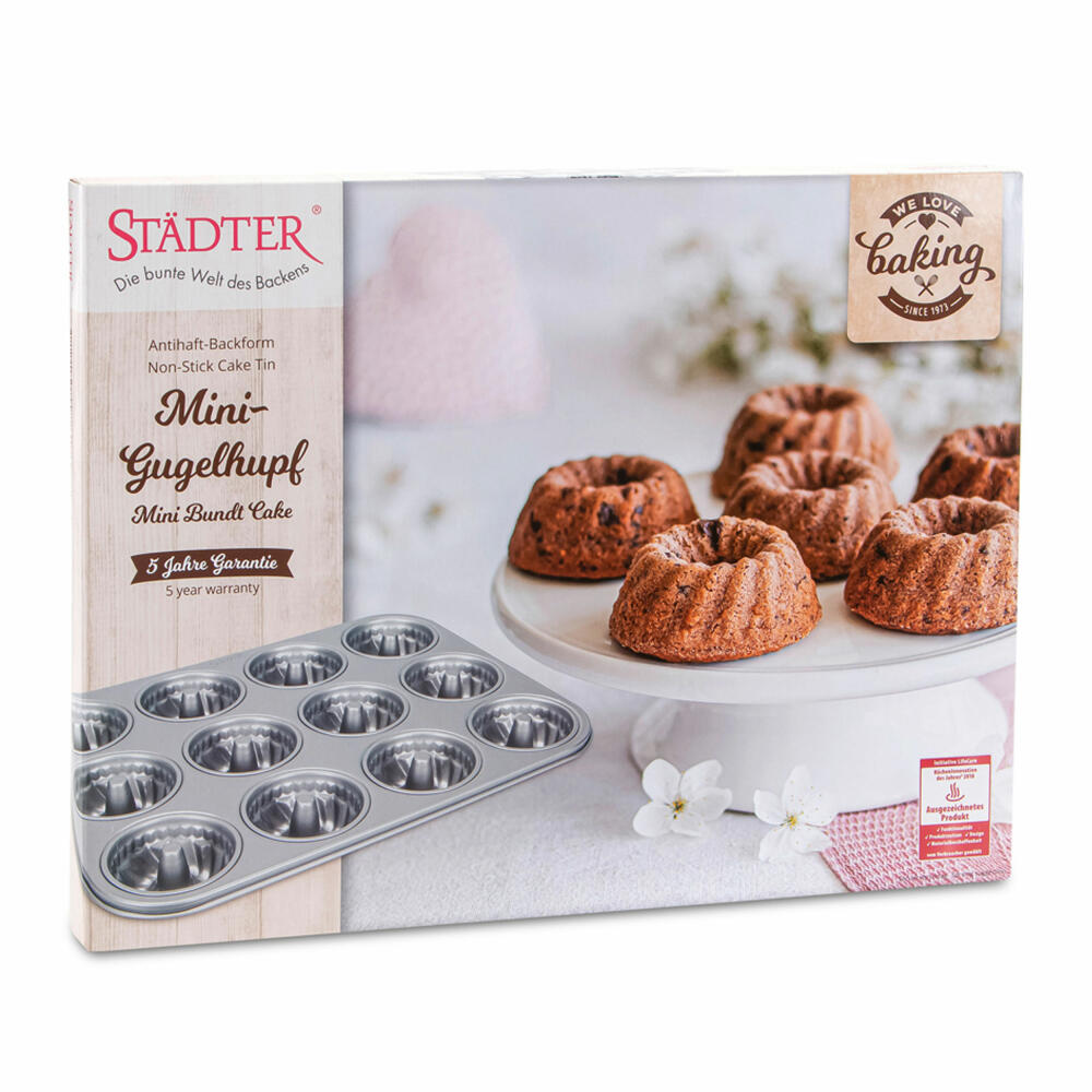 Städter We Love Baking Gugelhupf Mini, baking pan, Gugelhupf pan, Gugelhupf tray, cake pan, metal, 35 x 27 cm, 661899