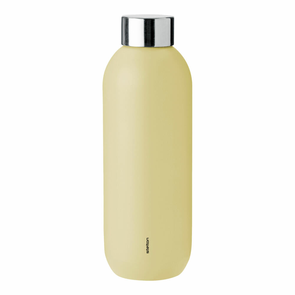 Stelton Keep Cool Trinkflasche Soft yellow, Isolierflasche, Iso Flasche, Pulverbeschichteter Edelstahl, Gelb, 600 ml, 355-1