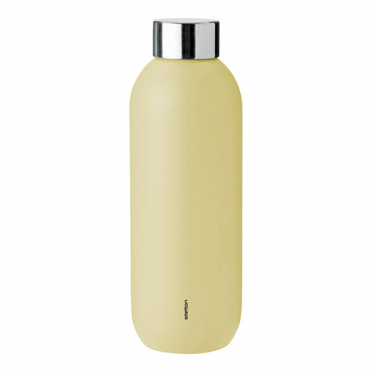 Stelton Keep Cool Trinkflasche Soft yellow, Isolierflasche, Iso Flasche, Pulverbeschichteter Edelstahl, Gelb, 600 ml, 355-1