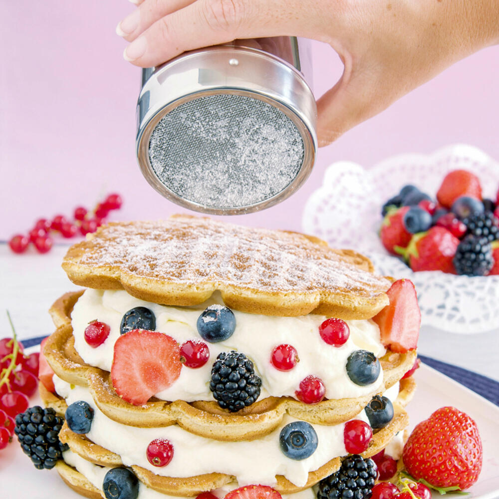 Städter powdered sugar shaker with lid, powdered sugar shaker, sugar shaker, cocoa, stainless steel, Ø 7 cm / H 9 cm, 705159